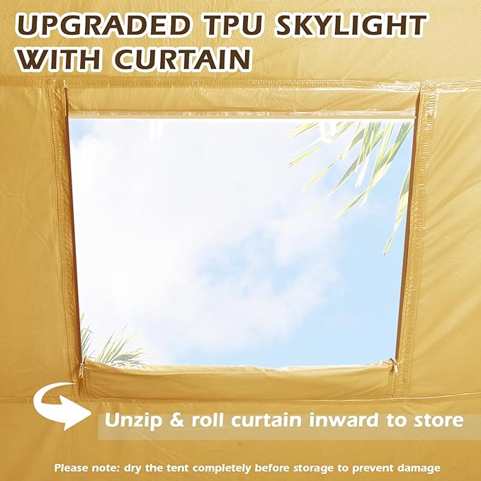 YOLENY Inflatable Tents for Camping, 6-12 Person Blow Up Tent with TPU Skylight, Canopy, Mesh Windows, Stove Jack & Pump, 4 Season Large Inflatable Tent, Waterproof & Windproof