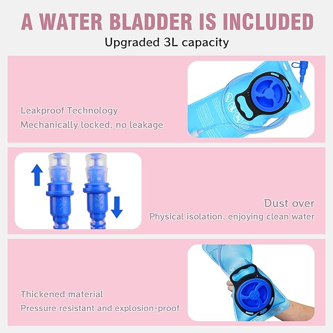 20L Hydration Backpack with 3L Water Bladder Water Backpack for Hiking Hydration Pack Insulated Daypack for Commuting Black