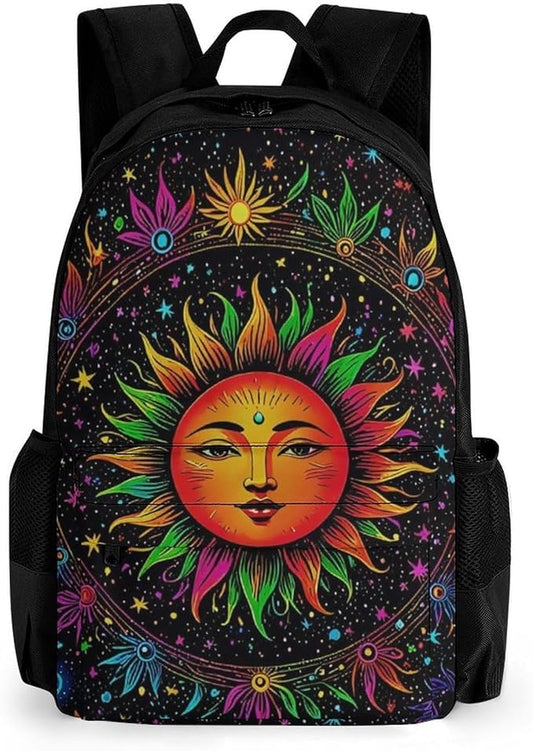 Supdreamc Casual Daypack Multipurpose Anti-Theft Large Capacity Carry On Bag, Glowing Sun And Moon Stars Art Casual Daypack Climbing Shoulder Bag With Padded Straps