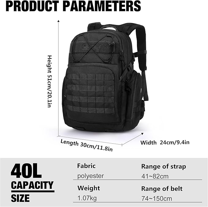 Mardingtop Military Tactical Backpack for Men 40L Molle Rucksack Assault Pack EDC Daypack for Hiking,Travel,Camping, Hunting