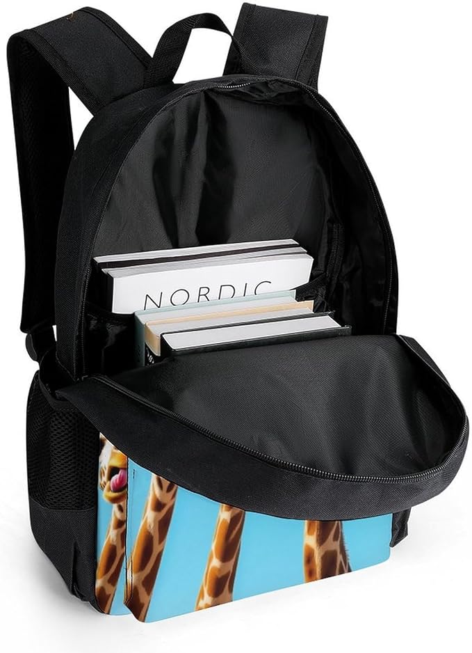 Supdreamc Polyester Daypack Backpack for Trekking Picnic Walking Cycling, Large Capacity Anti-Theft Multipurpose Shoulder Bag, Giraffe Selfie Casual Daypack