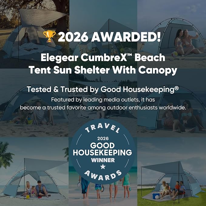 Elegear CumbreX™ Beach Tent Sun Shelter with Canopy, 6-8 Person Pop Up Beach Tent, Easy Setup UPF 50+ UV Protection Portable Lightweight Double Silver Coating Cabana Sun Shade Shelter - Green