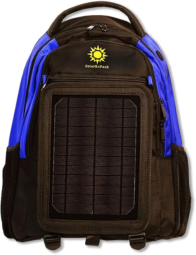 Solar Powered Backpack, Charges Mobile Devices, Take Your Power with You, 12k mAh L-ion Battery, Black & Blue - Stay Charged My Friends ..