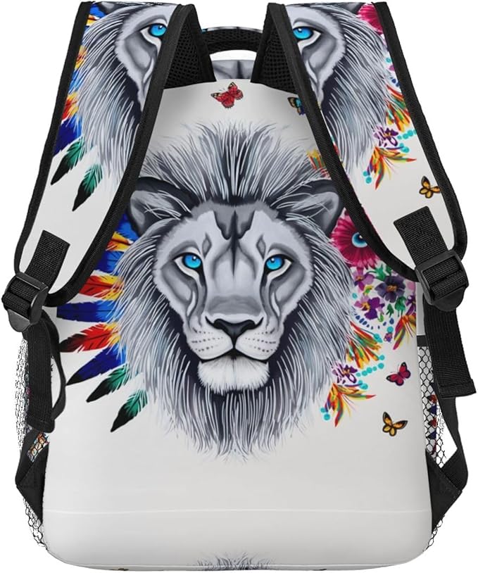 Casual Daypack Multipurpose Anti-Theft Large Capacity Carry On Bag, Lion Feather Flower Butterflies Art Casual Daypack Climbing Shoulder Bag With Padded Straps