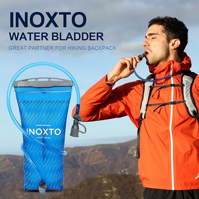 INOXTO 1.5L/2L/3L Hydration Bladder, Water Bladder with Water Reservoir Hose Insulator & High Flow Bite Valve for Hiking Backpack, Leak Proof 1.5/2L/3L Water Reservoir for Camping Cycling Running