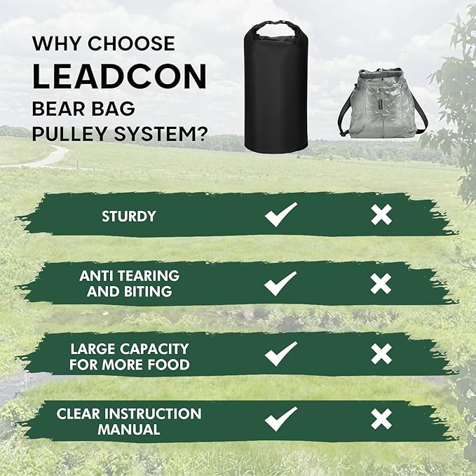15L Black Bear Food Bag Hanging System, IPX 5 Grade Waterproof Leakproof, with Pulley System, Survival Ropes, Clips, Rock Pouch, for Camping Hiking