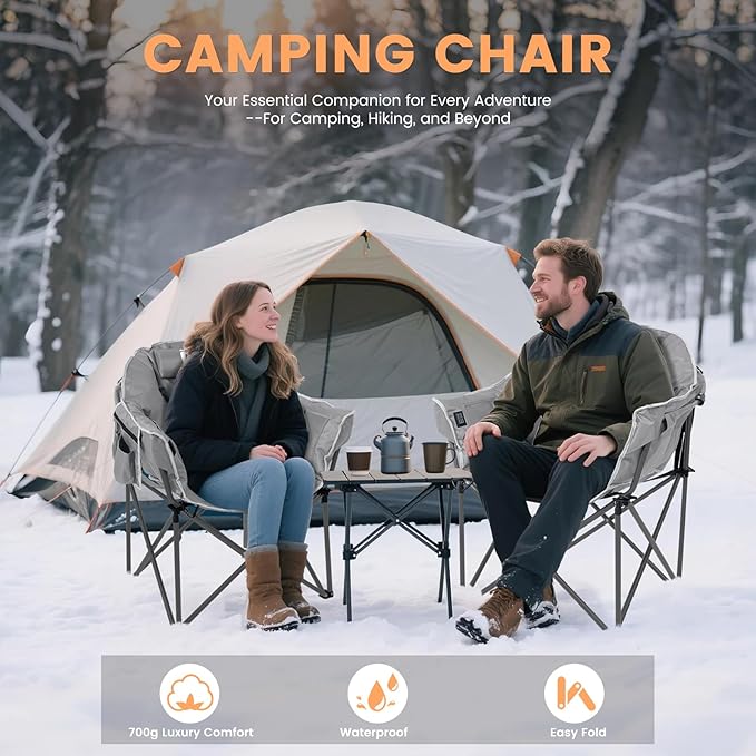 Oversized Heated Camping Chair, Heated Chairs Outdoor Sports with 3 Heat Levels, Portable Folding Heated Outdoor Chair for Lawn Patio Lounge, Battery NOT Included