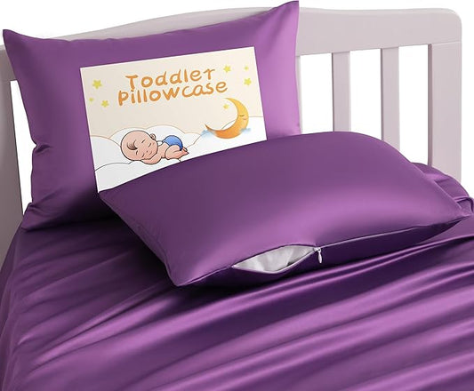 NTBAY Zippered Silk Satin Toddler Pillowcases - 2 Pack Hidden Zipper 13x18 Pillowcases - Luxury and Silky Baby Travel Pillow Covers, Purple
