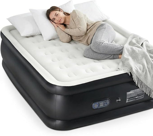 Queen Air Mattress with Built-in Pump - 22" Double Height, Non-Slip Bottom, Supports 660lbs for Home & Camping