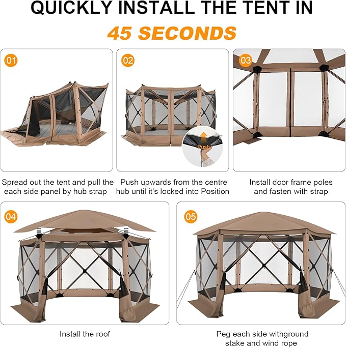COBIZI 12x12 FT Pop Up Canopy Stargazing Tent, Gazebos On Clearance with Removable Roof,Instant Screened in Gazebo, Screen Tents Portable carpas para Patio for Outdoor Camping,Backyard, Garden,Khaki