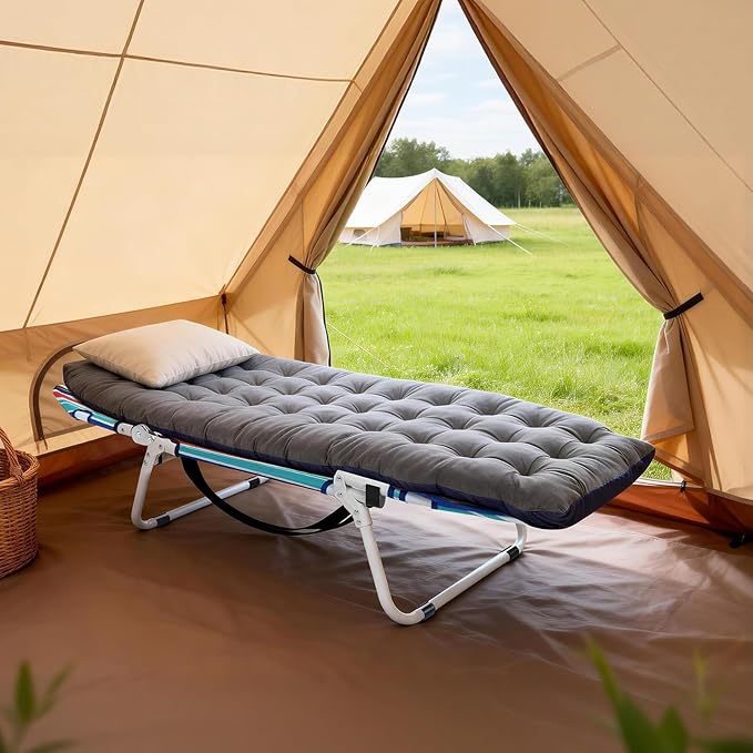 ABORON Folding Camping Cot with Mat & Face/Arm Hole for Adults, Portable Sleeping Bed for Outdoor, Camping, and Travel, Comfortable & Easy to Set Up