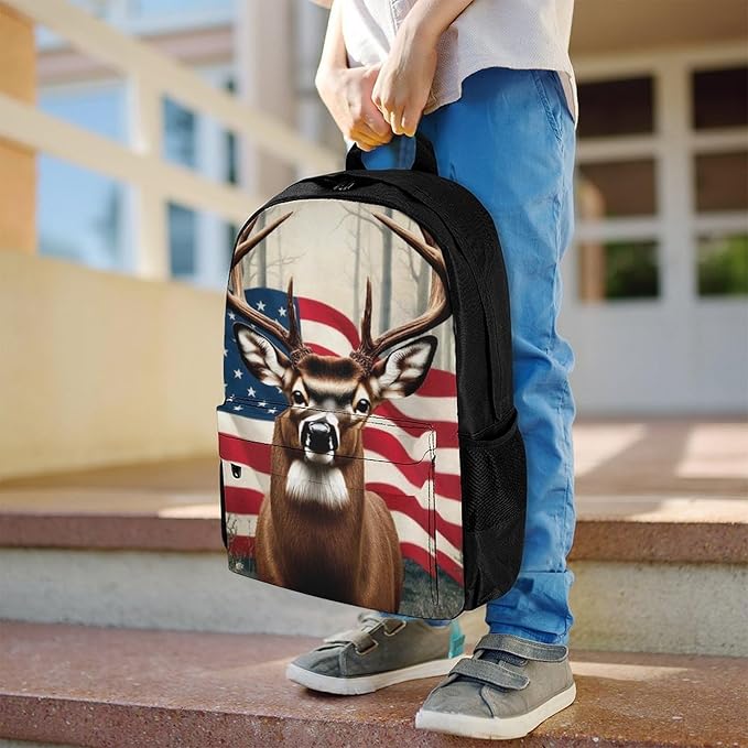 Supdreamc Lightweight Daypack for Camping Business Walking Cycling, Large Capacity Anti-Theft Multipurpose Bookbag, American Flag Hunting Camo Tree Deer Gym Outdoor Hiking Backpack