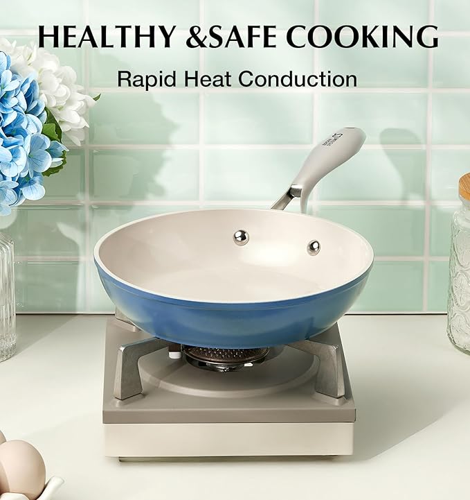 KOCH SYSTEME CS Nonstick Frying Pan Skillet, 8 Inch Non Stick Skillet with Stay-Cool Stainless Steel Handle, Omelet Pan with Nonstick Ceramic Coating, PFOA Free, Dishwasher & Oven Safe, Blue