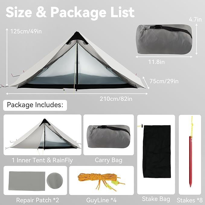 Ultralight Tent 3-Season Backpacking Tent 1 Person/2 Person Camping Tent, Outdoor Lightweight LanShan Camping Tent Shelter, Perfect for Camping, Trekking, Climbing, Hiking