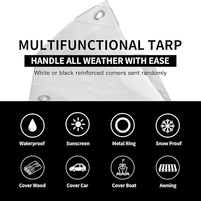 TARPAL 30'x40' White Tarp Waterproof 7.5 mil Medium Duty All Purpose Poly Tarps Cover Waterproof,Snow Proof UV Protection,Rip and Tear Proof,Poly Tarpaulin