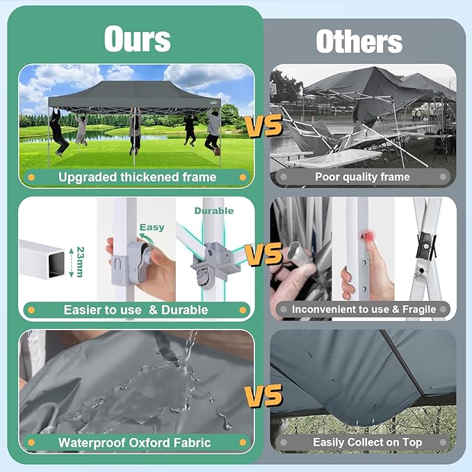 COBIZI 10x20 Canopy Tent, Heavy Duty Pop up Canopy with Sidewalls, Waterproof Easy Setup Canopy with Mosquito Netting, Outdoor Instant Screen Tents for Parties, Wedding with Roller Bag, Gray