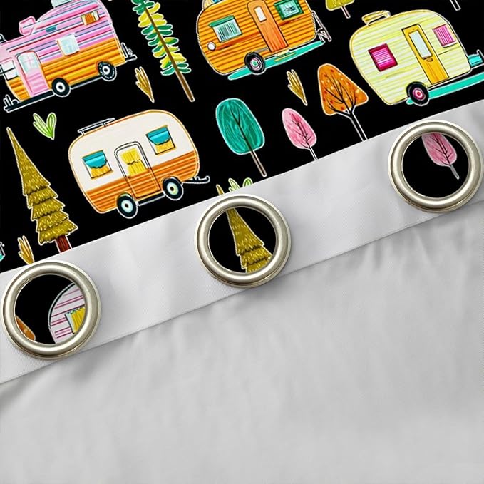 Feelyou Black Camper Camping Curtains for Bedroom Living Room RV Travel Trailer Blackout Shades Camping Theme Room Darkening Curtain Window Treatments, 2 Panels 42 x 90 Inch Decor