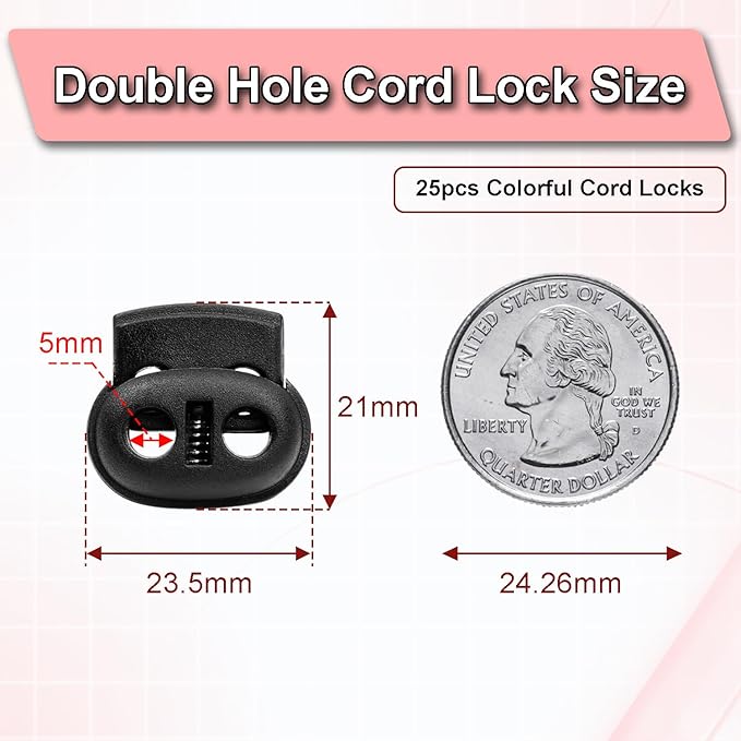 25Pack Assorted Color Plastic Cord Locks for Drawstring, Paracord Spring Toggle Stopper Clasp Elastic Shoeslace Lock Sweatpants Gloves Bungee Swim Goggles Hoodie String Clips Replacement