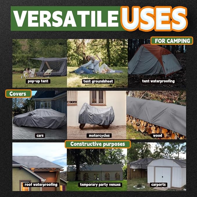 RAINDEWAY Tarps Heavy Duty Waterproof 10x20 Feet -14 Mils Super Heavy Duty Tarp with Metal Rings and Reinforced Corners and Edges, UV Resistant, Multipurpose Poly Tarp,Blue/Gray tarp