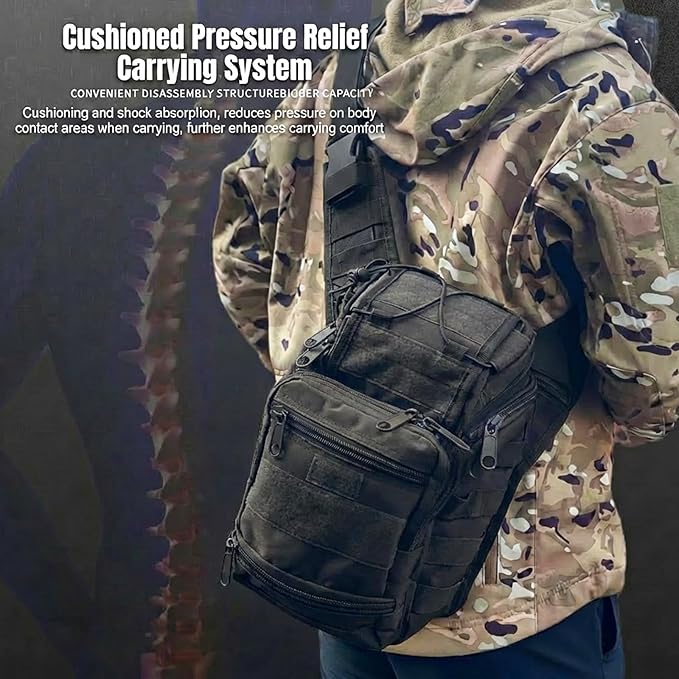 Tactical Backpack for Men，Military Sport Bag Pack Sling Shoulder Backpack Tactical Crossbody Bag EDC Molle Assault Range Bag Chest Pack for Hiking Camping Outdoor - Black