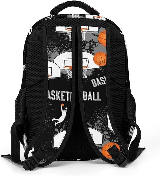 Casual Lightweight Laptop Backpack Game Sports Basketball Print Art, Cute Travel Daypack with Tumbler Holder for College Nurse Teacher Work Commute