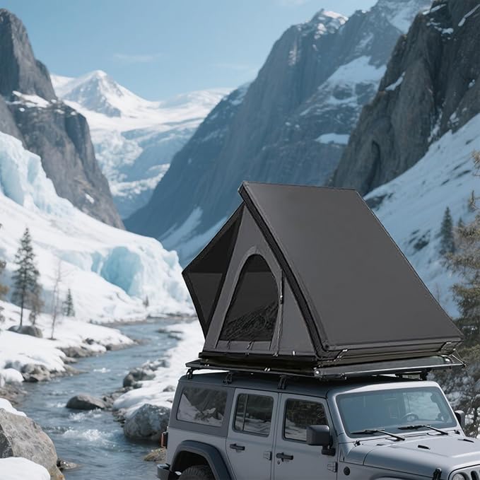 Aluminium Roof Top Tent,with Tri-Color LED Strip Light & 1.97" Thick Memory Foam Mattress,for Car Jeep SUV Truck Camping,2-3 People