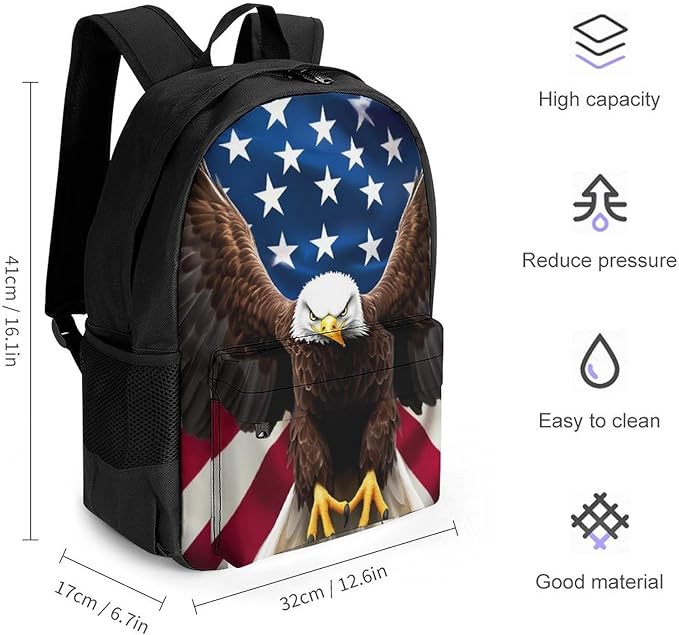 Supdreamc Lightweight Daypack for Camping Business Walking Cycling, Large Capacity Anti-Theft Multipurpose Bookbag, American Eagle Flag Gym Outdoor Hiking Backpack