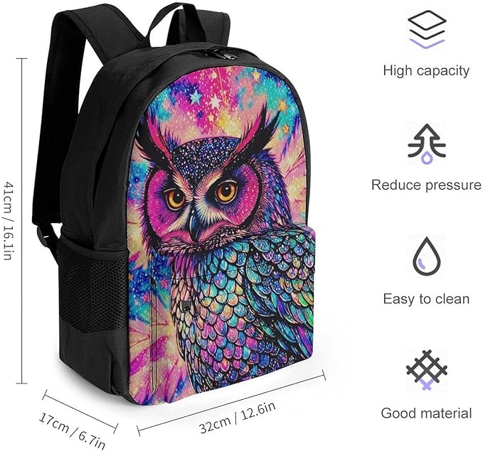 Supdreamc Rucksacks Lightweight Multipurpose Anti-Theft Galaxy Owl Shoulder Bag Big Capacity Laptop Book Bag Rucksack With Padded Straps