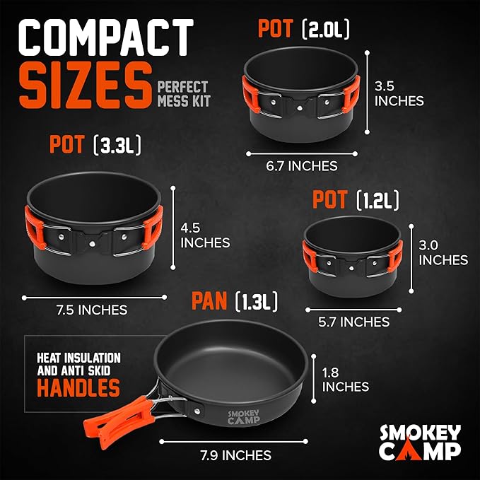 Camping Cookware Mess Kit Set with Stove - Backpacking Camping Pots and Pans Set, All in One Non-Stick Camping Cooking Set, Portable Stove, Hiking, Picnic, Outdoor & Camping Cookware Set