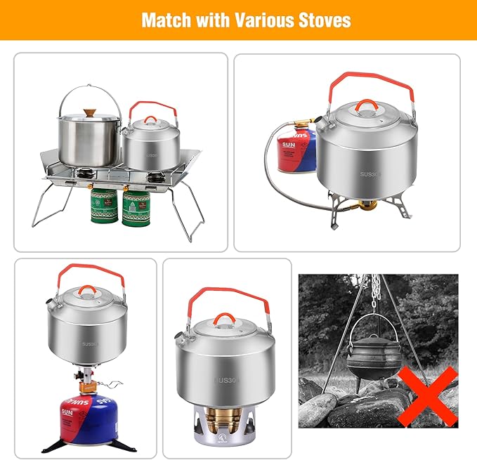 REDCAMP 1.6L Outdoor Camping Kettle, Lightweight Stainless Steel Water Pot with Carrying Bag, Compact Camp Tea Kettle Coffee Pot for Hiking Picnic Camping