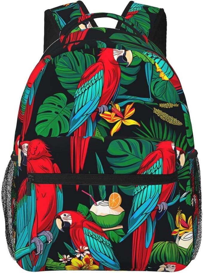 Lightweight Rucksack for Sports Travel Running, Big Capacity Multipurpose Anti-Theft Bookbag, Macaw And Tropical Cocktail Art Travel and Sport Backpack Rucksack