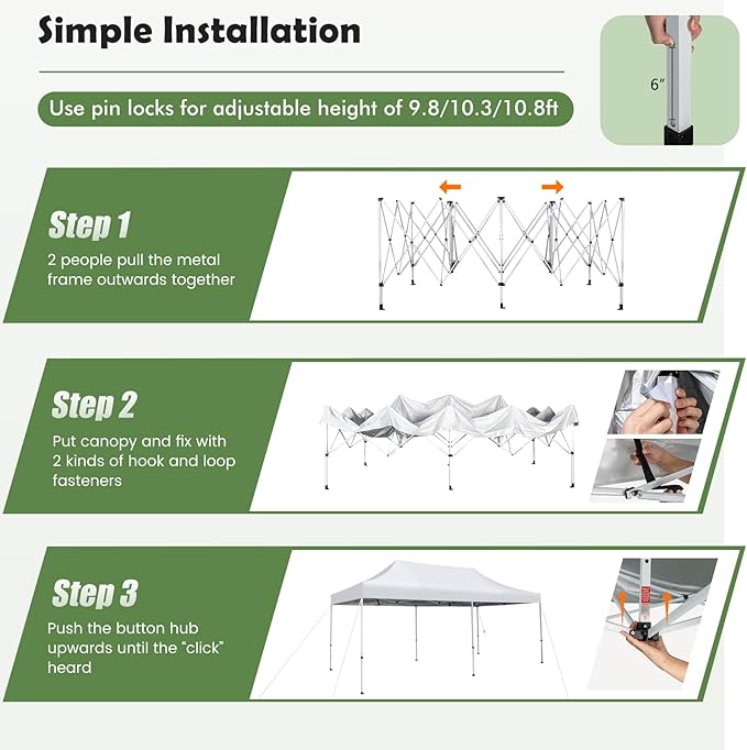 Tangkula 10x20 Ft Pop Up Canopy, UPF 50+ Easy Setup Instant Canopy Tent with 1-Push Center Lock, Wheeled Bag, 8 Stakes, 4 Ropes, Outdoor Commercial Sun Shelter Tent for Camping, Travel, Picnic