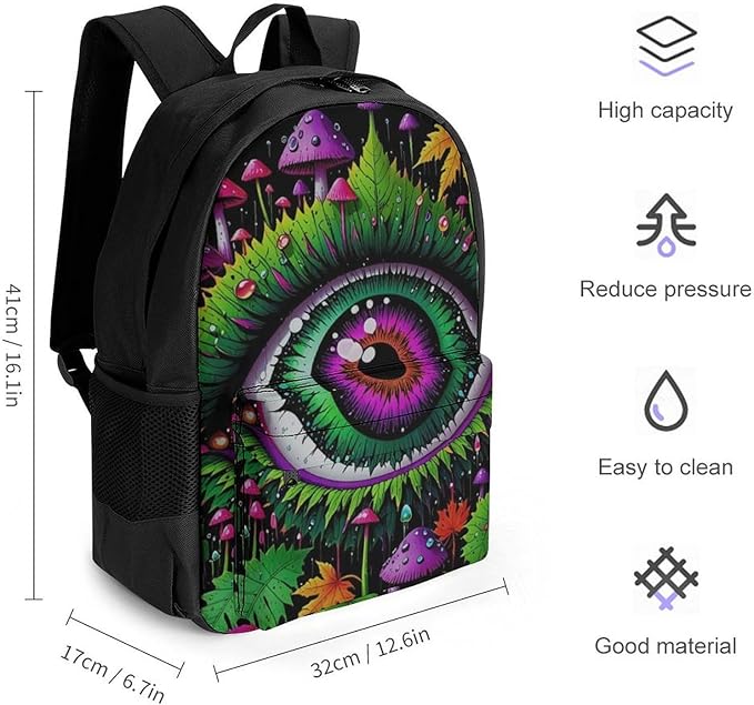 Lightweight Daypack for Camping Business Walking Cycling, Large Capacity Anti-Theft Multipurpose Bookbag, Trippy Eye Mushroom Art Gym Outdoor Hiking Backpack