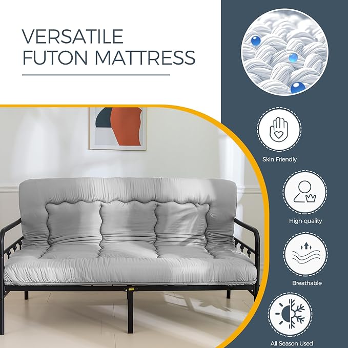 MAXYOYO 6" Extra Thick Japanese Floor Mattress Futon Mattress, Foldable Tatami Pad for Adults, Roll Up Floor Bed for Guest Room Bedroom RV, Grey, Twin