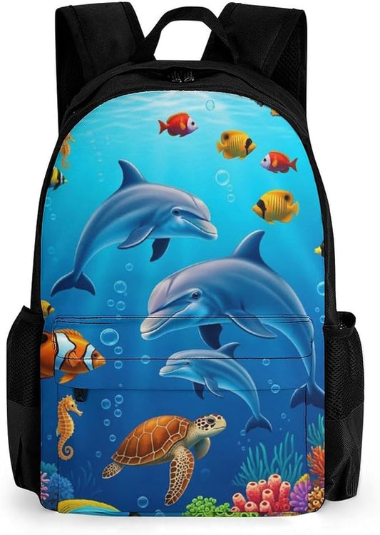 Lightweight Daypack for Camping Business Walking Cycling, Large Capacity Anti-Theft Multipurpose Bookbag, Dolphins Sea Underwater Beautiful World Gym Outdoor Hiking Backpack