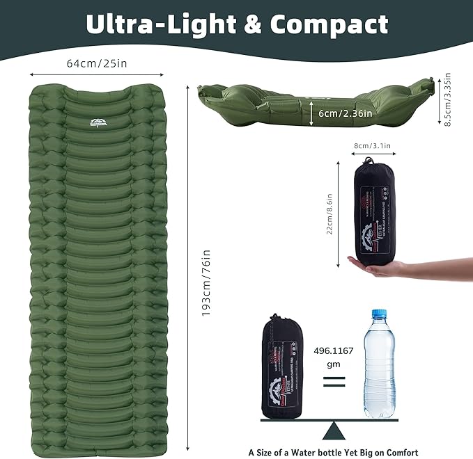 Gear Doctors® Ether 17.5oz Ultralight Camping Sleeping Pad – Backpacking Air Mattress – Camping Mattress Pad – Compact Inflatable Sleeping Mat for Backpacking, Comfortable Outdoor Hiking, Tent, Travel