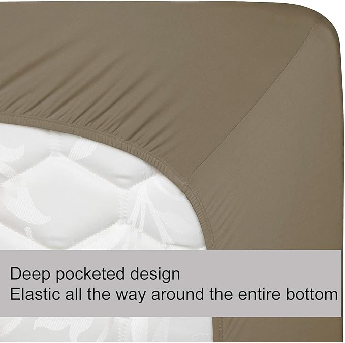 Queen Size Fitted Sheet Only - 4-Way Stretch Knit, Snug Fit, Wrinkle Free & Stay in Place, No More Slipping Off for Mattress, Soft & Comfortable - Taupe, Queen