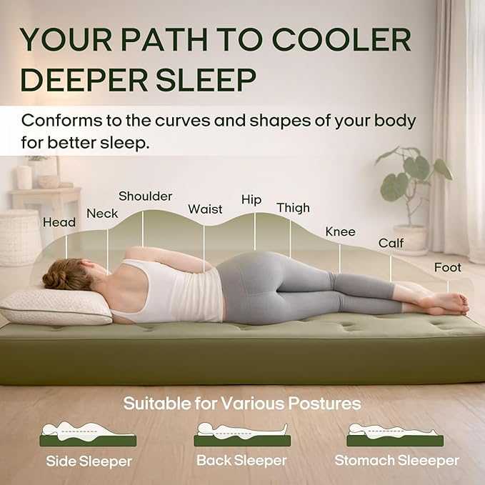 ZonLi Japanese Floor Futon Mattress Full Size 54"x75"100% Cotton Cover 6''Thicken Tatami Mattress,Foldable Sleeping Pad,Portable Dormitory Tatami Mat,Roll Up Floor Lounger Bed for Adult (Winter Moss)