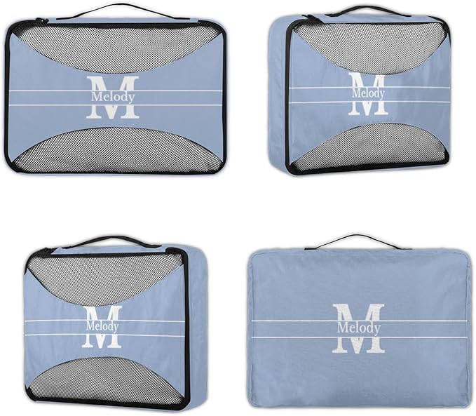 Custom Name Compression Packing Cubes Luggage Organizer Bags for Travel, Double Zipper Packing Cubes for Suitcases, Dark Sky Blue with Initial Letter