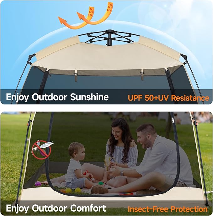 EighteenTek Screen House Gazebo, 2-4-6 Person Pop Up Screen Tent, Instant Screen Room with Carry Bag, Outdoor Mosquito Tent Pop-Up, Sun Shade Shelter for Patio, Garden, Backyard, Deck