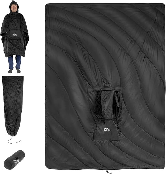 iClimb Hooded 3M Thinsulate Insulation Warm Camping Blanket Wearable Poncho Ultralight Compact
