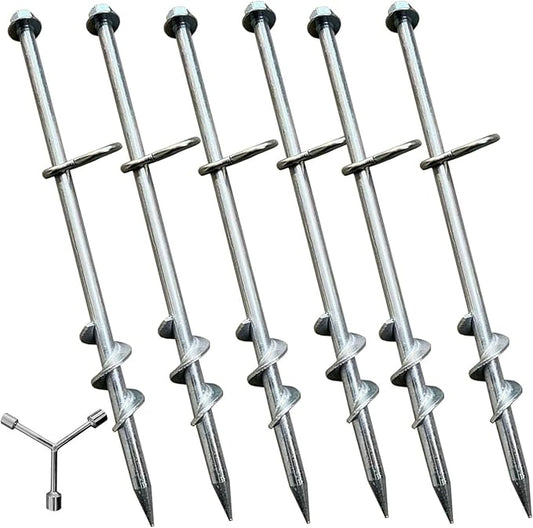 Ground Anchors Screw in 6 Pack-12 Inch Heavy Duty Galvanized Hex Head Tent Stakes Kit for Swing and Trampoline Set High Wind Solid Metal Dog Tie Out Stake
