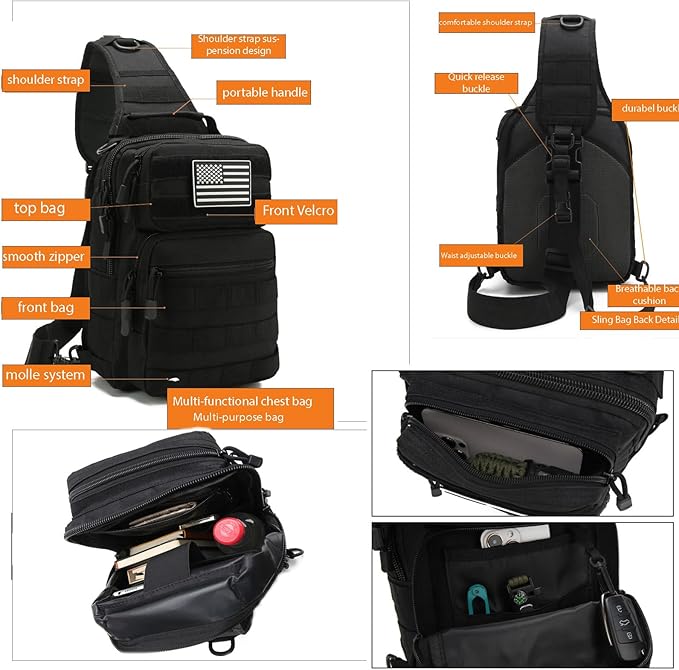 Tactical Sling Bag Small Military EDC Pack Rover Shoulder Sling Pack Molle Crossbody Chest Backpack for Men (Khaki)