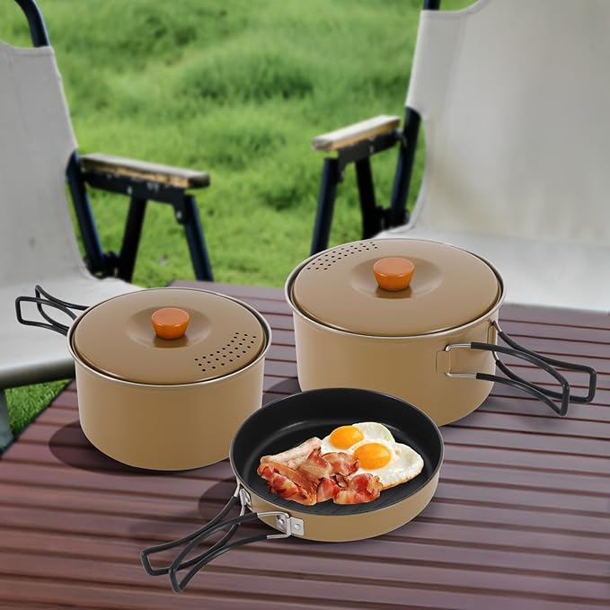 Camping Cookware Set, 304 Stainless Steel Camping Pots and Pans Set Outdoor Cookware Set with Storage Bag Campfire Cooking Equipment for Camping Outdoor Cooking Picnic