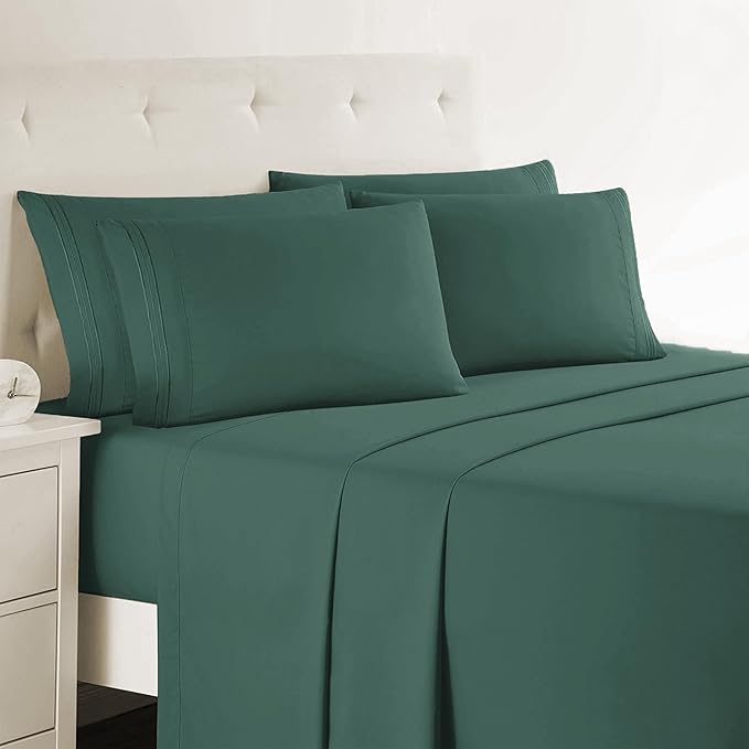 Clara Clark Full Sheets - Hotel Luxury 6 Piece Bed Sheets for Full Size Bed - Soft Bedding Sheets & Pillowcases, Fits Mattress up to 16 inch deep. Full, Forest Green