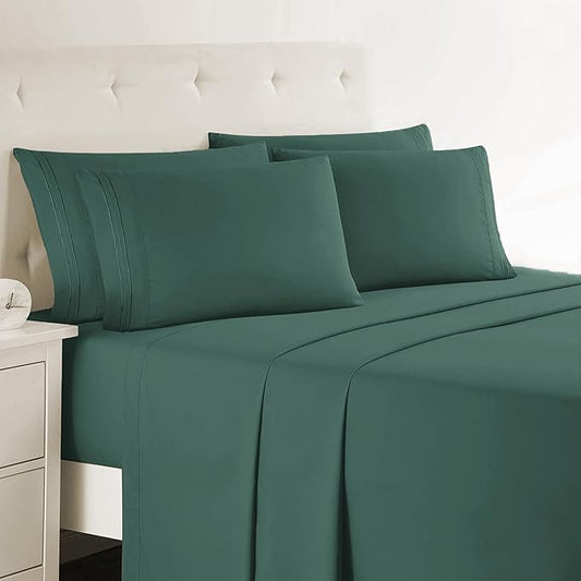 Clara Clark Full Sheets - Hotel Luxury 6 Piece Bed Sheets for Full Size Bed - Soft Bedding Sheets & Pillowcases, Fits Mattress up to 16 inch deep. Full, Forest Green