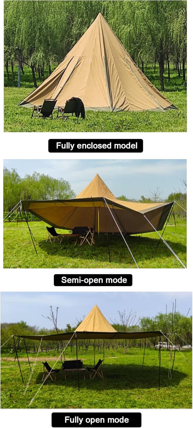 Outdoor Teepee Tent for 8 People, Waterproof 4 Seasons Family Pyramid Tent Camping Backpacking Hiking Mountaineering Easy Set Up - 600 * 600 * 350CM, Canvas