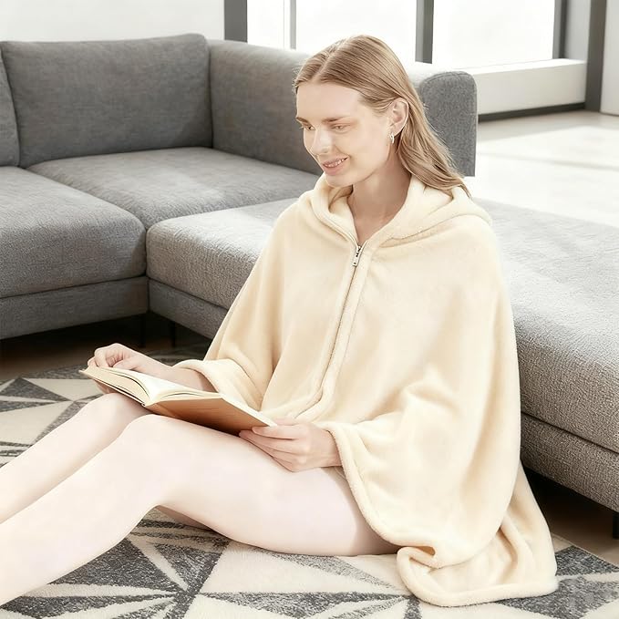 SNZ Cozy Wearable Blanket for Women & Men - 60"x33" Fleece Poncho, Warm Office Chair Lap Blanket, Travel, Camping & Home Wrap - Comfy Poncho Throw - Gift for Mom, Elderly