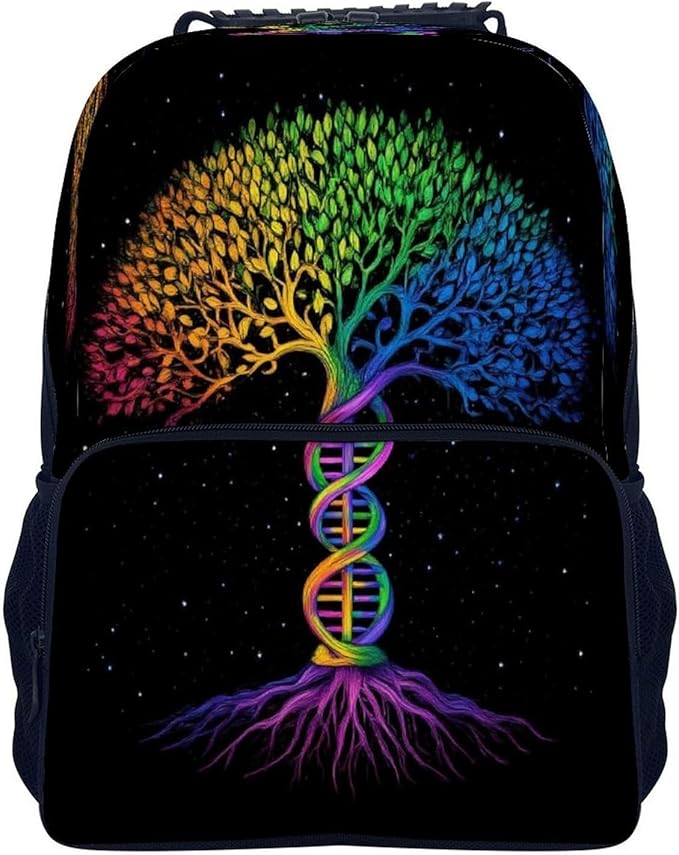 Backpack Polyester Anti-Theft Multipurpose Dna Tree Of Life Art Bookbag Large Capacity Laptop Book Bag Rucksack With Side Pockets