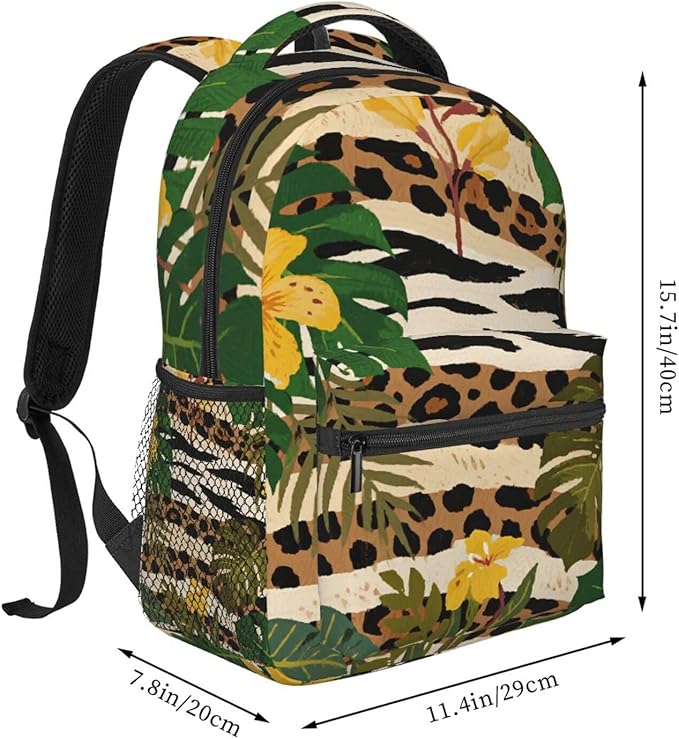 Daypack Anti-Theft Multipurpose Large Capacity Shoulder Bag, Cheetah Leopard Print Floral Gray Travel Hiking Camping Rucksack With Smooth Zippers